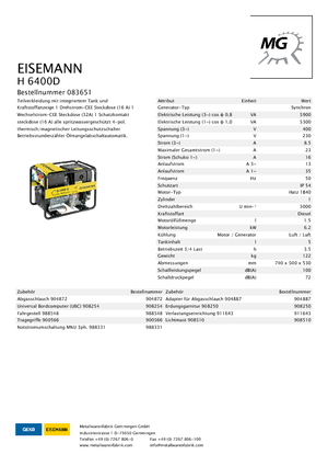Grupos electrógenos diesel Eisemann H 6400 D