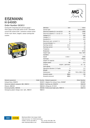 Grupos electrógenos diesel Eisemann H 6400 D
