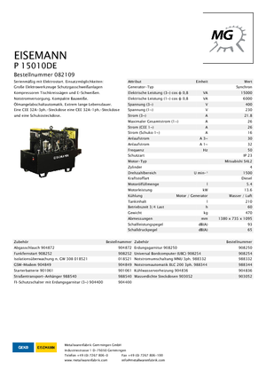Grupos electrógenos diesel Eisemann P 15010 DE