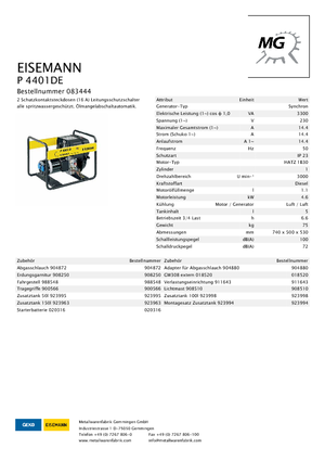 Grupos electrógenos diesel Eisemann P 4401 DE