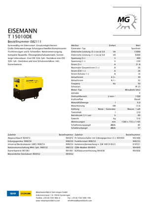 Grupos electrógenos diesel Eisemann T 15010 DE