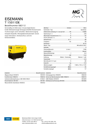 Grupos electrógenos diesel Eisemann T 15011 DE