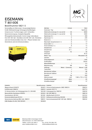 Grupos electrógenos diesel Eisemann T 8010 DE