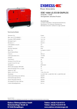 Grupos electrógenos diesel Endress ESE 1008 LG ES DI DUPLEX
