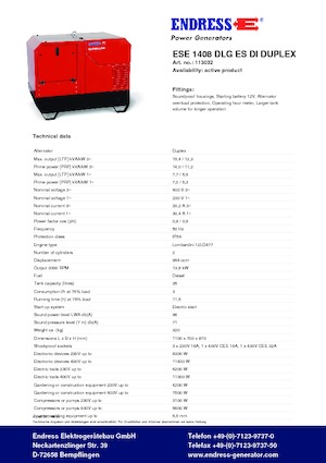 Grupos electrógenos diesel Endress ESE 1008 LG ES DI DUPLEX