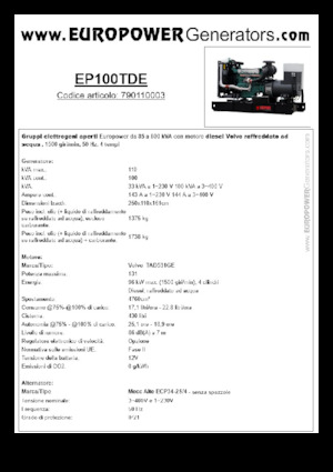 Grupos electrógenos diesel Europower EP100TDE (MA)