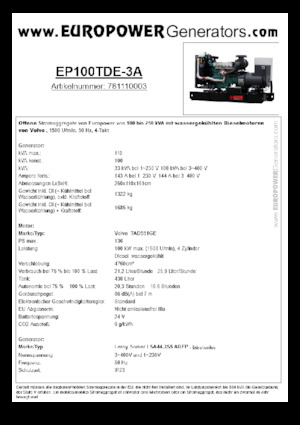 Grupos electrógenos diesel Europower EP100TDE-3A (LS)