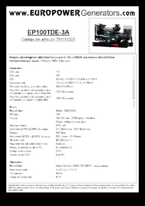 Grupos electrógenos diesel Europower EP100TDE-3A (LS)