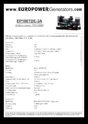 Grupos electrógenos diesel Europower EP100TDE-3A (MA)