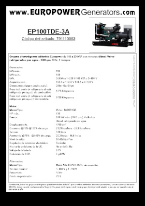 Grupos electrógenos diesel Europower EP100TDE-3A (MA)