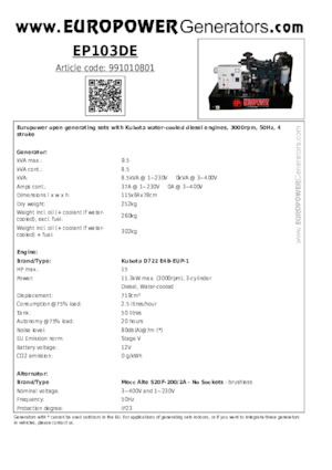 Grupos electrógenos diesel Europower EP103DE (MA)