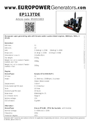 Grupos electrógenos diesel Europower EP113TDE (S)