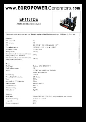 Grupos electrógenos diesel Europower EP113TDE (S)