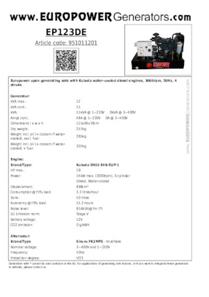 Grupos electrógenos diesel Europower EP123DE (S)