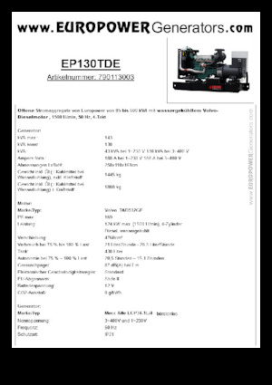 Grupos electrógenos diesel Europower EP130TDE (MA)