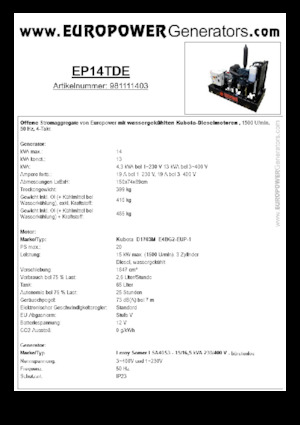 Grupos electrógenos diesel Europower EP14TDE (LS)