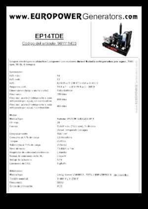 Grupos electrógenos diesel Europower EP14TDE (LS)