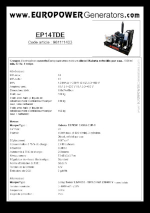 Grupos electrógenos diesel Europower EP14TDE (LS)