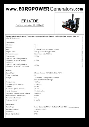 Grupos electrógenos diesel Europower EP14TDE (LS)