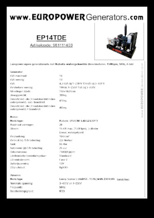 Grupos electrógenos diesel Europower EP14TDE (LS)