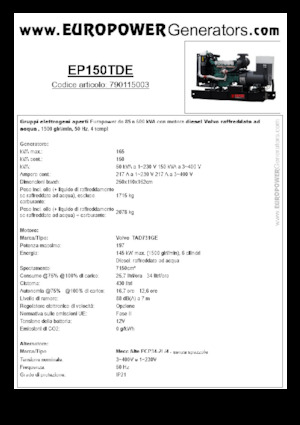 Grupos electrógenos diesel Europower EP150TDE (MA)