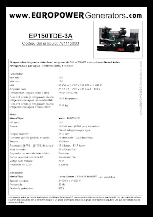 Grupos electrógenos diesel Europower EP150TDE-3A (LS)