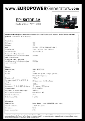 Grupos electrógenos diesel Europower EP150TDE-3A (LS)