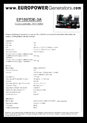 Grupos electrógenos diesel Europower EP150TDE-3A (LS)