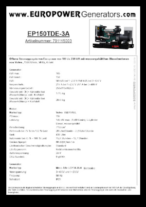 Grupos electrógenos diesel Europower EP150TDE-3A (MA)