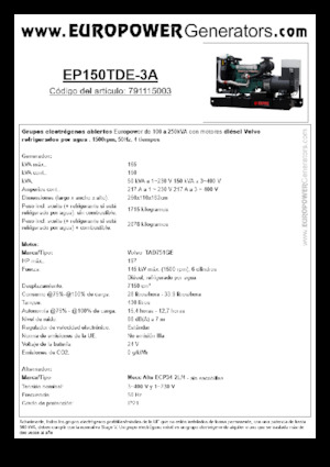 Grupos electrógenos diesel Europower EP150TDE-3A (MA)