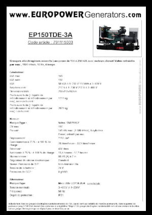 Grupos electrógenos diesel Europower EP150TDE-3A (MA)