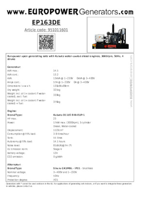 Grupos electrógenos diesel Europower EP163DE (S)