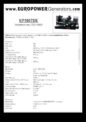 Grupos electrógenos diesel Europower EP180TDE (LS)