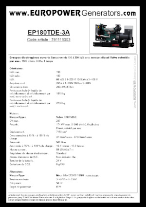 Grupos electrógenos diesel Europower EP180TDE-3A (MA)