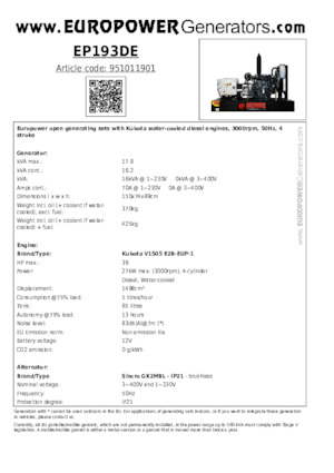 Grupos electrógenos diesel Europower EP193DE (S)