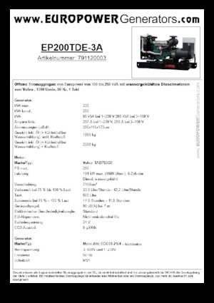 Grupos electrógenos diesel Europower EP200TDE-3A (MA)