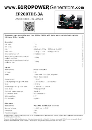 Grupos electrógenos diesel Europower EP200TDE-3A (MA)
