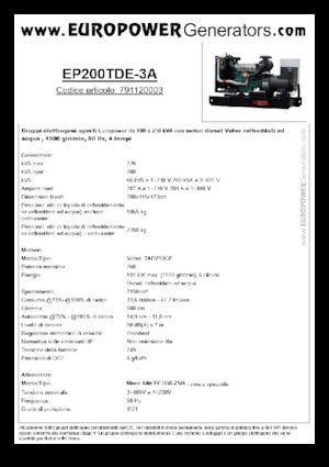 Grupos electrógenos diesel Europower EP200TDE-3A (MA)