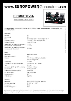 Grupos electrógenos diesel Europower EP200TDE-3A (MA)
