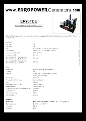 Grupos electrógenos diesel Europower EP20TDE (MA)