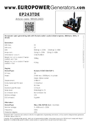 Grupos electrógenos diesel Europower EP243TDE (MA)