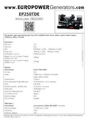 Grupos electrógenos diesel Europower EP250TDE (LS)