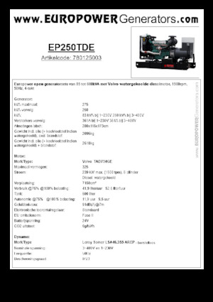 Grupos electrógenos diesel Europower EP250TDE (LS)