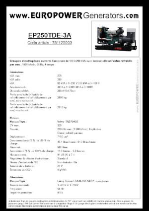 Grupos electrógenos diesel Europower EP250TDE-3A (LS)