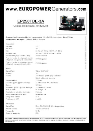 Grupos electrógenos diesel Europower EP250TDE-3A (MA)