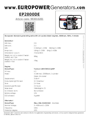 Grupos electrógenos diesel Europower EP2800DE (MA)