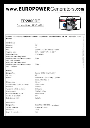 Grupos electrógenos diesel Europower EP2800DE (MA)