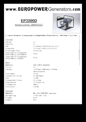 Grupos electrógenos diesel Europower EP3000D (MA)