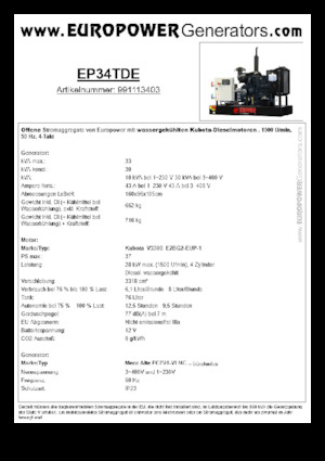 Grupos electrógenos diesel Europower EP34TDE (MA)