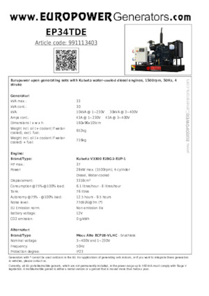 Grupos electrógenos diesel Europower EP34TDE (MA)